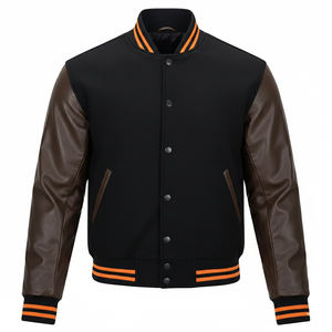 Chaqueta Universitaria Verde Oscuro Personalizada con Mangas de Cuero Genuino Marrón Oscuro para Hombre, Chaqueta Universitaria con Mangas de Cuero Marrón Oscuro - Product Image 1