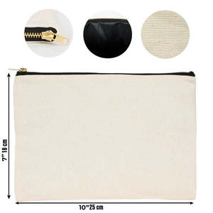 Plain Simple Natural Cotton <b>Canvas</b> Zippered Clutch Pouch Bags Women's 10 oz 10 X 7 Inch Pouch Bag <b>Mini</b> Pouch Bag For Your Need - Product Image 3