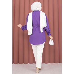Blusa de Mujer con Bordado Floral, Detalle de Cordones y Flecos, Corte Holgado, Tejido de Popelina, para Otoño y Primavera, Talla XL, Color Lila - Product Image 5