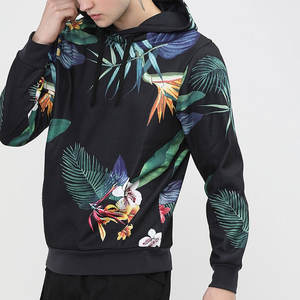 Sudadera con capucha con estampado tropical de mezcla de algodón básico, jersey de moda para hombre con hoja de jungla y diseño floral - Product Image 2