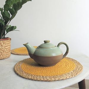 Jute Dinning <b>Table</b> <b>Mat</b> With Yellow Colored Use As Center <b>Table</b> Decor Placemat House Warming Gift for New Home - Product Image 3
