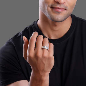 แหวนเงินแบบปรับได้สำหรับเขาแหวนทองทันสมัยชุบฉันด้วยพลอยธรรมชาติเจียระไนรูปวงรีฝังเครื่องประดับที่ทันสมัย - Product Image 3