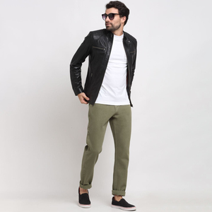 Blouson de motard professionnel pour homme en cuir de mouton élégant, broderie personnalisée, confortable, doux, style urbain, logo frontal - Product Image 4