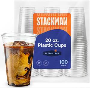 Stack Man [100 Pack - 20 oz.] Clear <b>Disposable</b> Plastic <b>Cups</b> PET Crystal Clear <b>Disposable</b> 20oz Plastic <b>Cups</b> - Product Image 1