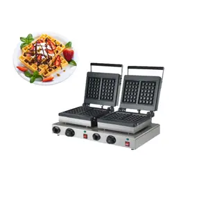 Professional Manufacturer's Sale Double Head 4pcs Stainless Steel Lie Waffle Baker Maker Machine Electric Snack Food Equipment
