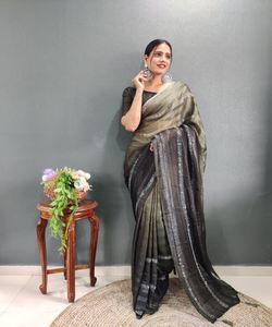 Listo para usar Trabajo de bordado tradicional Banarasi Khadi Sari Seda Fiesta India Ropa DE BODA Damas Precio al por mayor Tela neta - Product Image 1