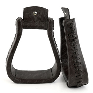 Best Western Estribos de cuero esmaltado con cordones Estribos de doma Estribos grabados de seguridad con banda de rodadura de cuero para montar en senderos - Product Image 4