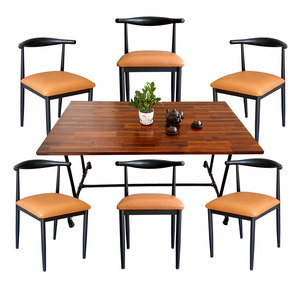 ชุดโต๊ะรับประทานอาหารแบบขยายได้สไตล์ฟาร์มเฮาส์ รุ่น Pipe-Table พร้อมเก้าอี้เหล็กหุ้มเบาะ 6 ตัว (CBBA139) - Product Image 1