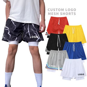 Mens Double <b>Layer</b> Mesh Shorts Compression Liner Deep Pockets Custom Embroidery Logo Solid Eco-Friendly Quick Dry Summer Gym - Product Image 1