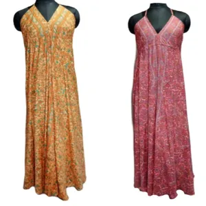Robe longue en soie style bohème indien, imprimé floral, vêtement traditionnel d'été, article tendance, vêtements pour femmes, robe décontractée, nouvelle collection