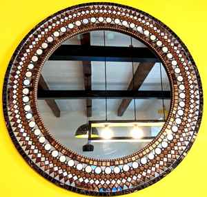 Espejo de mosaico de plata, espejo de mosaico redondo - Product Image 3