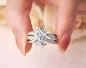 แหวนทองคำขาวประดับเพชร14K สีขาวเงินแท้ tishya แหวนแต่งงานวินเทจของผู้หญิงของขวัญงานหมั้นของขวัญวันครบรอบ - Product Image 2