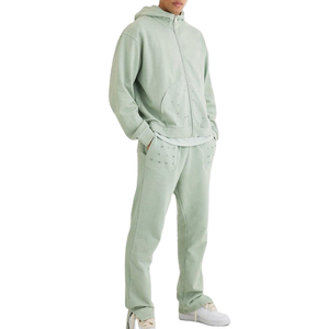 Survêtement de jogging pour homme en coton 100% avec logo personnalisé, à capuche, uni, taille plus, 2 pièces, fermeture éclair, manches longues - Product Image 1