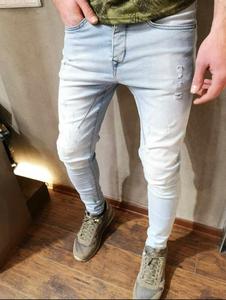 ขายส่งที่กําหนดเองบุรุษกางเกงยีนส์ลําลองสีฟ้าบางกางเกงยีนส์ธรรมดากางเกงยีนส์ผู้ชายกางเกงยีนส์รัดรูปสลิมฟิตล้างกางเกงยืดสีขาว - Product Image 2