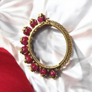 Luxury Yellow Gold Finish 92.5 Sterling <b>Silver</b> Moissanite Polki <b>Bangle</b> Traditional Indian Jewelry <b>for</b> <b>Women</b> Formal & Casual Wear - Product Image 1