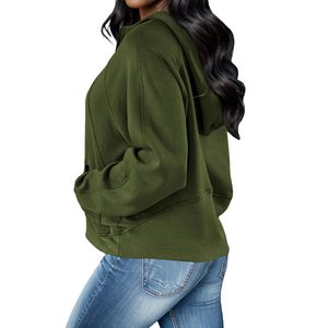 Sudaderas con capucha de la mejor calidad para mujer con hombros caídos 35% poliéster 65% algodón polar pesado elegante verde oliva sudaderas con capucha para damas - Product Image 2