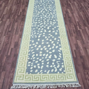 Handwoven kilim Runner <span class=keywords><strong>rug</strong></span> Hiện Đại Màu Xám và trắng mô hình hình học với viền màu xanh lá cây, hành lang dài hành lang thảm với rìa - Product Image 3