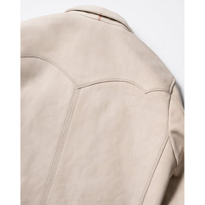 Chaqueta de cuero de vaquero con bolsillos delanteros de cuero de vaca genuino para hombre Forro interior de cierre de cremallera genuina - Product Image 4