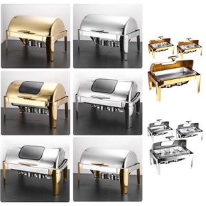 Plats de service 9L en acier inoxydable de luxe pour <span class=keywords><strong>buffet</strong></span> et traiteur, chauffe-plats argent/or pour la restauration - Product Image 6
