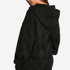 Sweat-shirt à capuche pour femme, coupe ample, respirant, avec strass sur le devant, en polyester/coton - Product Image 5