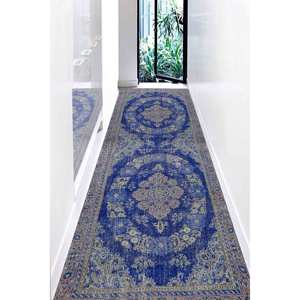 Tapis bleu médaillon : Tapis antidérapant de style antique, tapis imprimé, tapis fin non tissé - Product Image 5