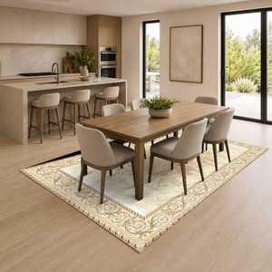 Tapis de salon en chenille antidérapant, imprimé numériquement, lavable en machine, design minimaliste beige et marron, vente en gros, modèle LXDP-0703 de RUGS DEPOT - Product Image 4