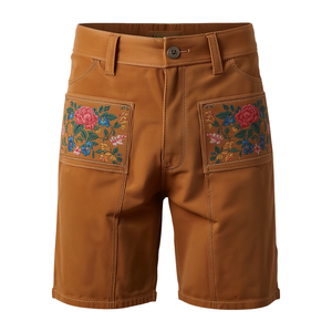 Pantalones Cortos de Cuero Genuino de Ante Color Bronceado Personalizados con Bordado Tradicional para Festivales, Proveedor OEM - Product Image 2