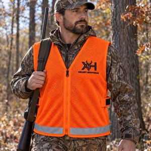 Gilet de chasse Xelent Huntgear orange fluo, maille respirante, ourlet réfléchissant, ajustable à l'avant, personnalisable OEM 100% - Product Image 5