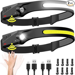 (T&D) Linterna Frontal Recargable (2 Unidades), Linterna Frontal LED de Haz Amplio de 230° con Sensor de Movimiento para Adultos - Accesorios y Equipo de Camping - Product Image 1