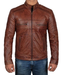 Chaqueta de motorista de cuero encerado marrón chocolate para hombre Chaqueta de cuero de piel de oveja real Chaqueta completamente personalizada Chaqueta alta para hombres - Product Image 6