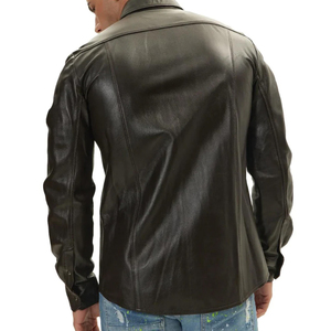 Men's Slim Fit Full Sleeve Genuine Leather Jacket <b>Black</b> <b>Button</b>-<b>Up</b> <b>Shirt</b> - Product Image 6