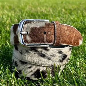 Natural Hair-On Cowhide Leather <b>Belt</b> for Men | Heavy Duty Eco-Friendly <b>Western</b> Alloy Buckle with Animal Print - Product Image 3