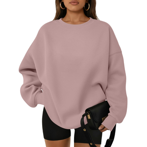 Nouveau sweat-shirt à capuche pour femme en molleton de coton surdimensionné à col rond, taille plus, personnalisé, uni, épaules tombantes - Product Image 1