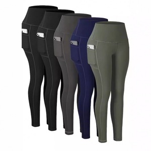 Leggings de yoga taille haute couleur unie, longueur intégrale, extensibles dans quatre directions, en Spandex et Nylon, avec design de coutures contrastées - Product Image 1