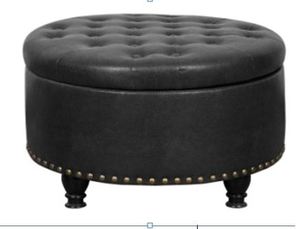Nouveau meilleur pouf de rangement rond en cuir Pu tufté design avec garniture de tête de clou en noir - Product Image 2