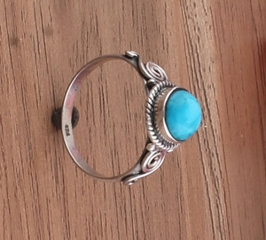 Handmade 925 Sterling Silver <b>Turquoise</b> Classic Bezel Setting Wedding <b>Ring</b> Natural Gemstone Jewelry Unisex - Product Image 4