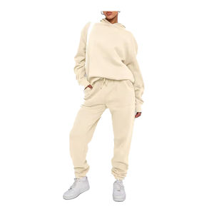 Chándal de algodón de color personalizado, chándal de peso pesado con logotipo personalizado, conjunto de dos piezas para mujer, sudaderas con capucha informales, ropa de calle, chándal 2026 - Product Image 4