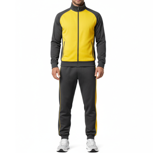Ensemble de survêtement homme gris anthracite à capuche avec blocs jaunes, manches raglan, pour le sport et le jogging, personnalisable pour équipe - Nouvelle collection hiver - Product Image 1