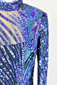 Elegante Vestido de Noche y Fiesta con Bordado Floral, Vestido Largo de Lujo con Mangas Completas, Lentejuelas y Cuentas, Silueta en Línea A - Product Image 3