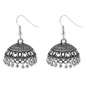 Jeweljunk 1309317 Black <b>Silver</b> Beads Oxidised Jhumki <b>Stud</b> Earrings Trendy Classic Ethnic Style Gold Plated Brass for Party Gift - Product Image 1