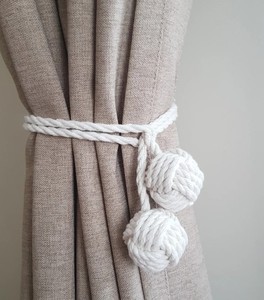 Sujetadores de cortinas con forma de puño de mono, sujetadores de cortinas de macramé, sujetadores de cortinas de cuerda de algodón, sujetadores de cortinas blancos, sujetadores de cortinas náuticos - Product Image 3