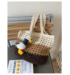 Crochet Fashionable Large Capacity <b>Straw</b> Woven Two-Handle Open Closure Women's Summer Beach Tote Shoulder <b>Bag</b> - Product Image 4
