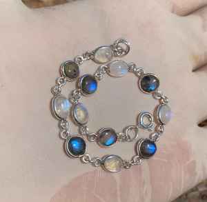 Bracelet en labradorite et pierre de lune, argent sterling 925, pierres précieuses, fait main, bijoux uniques et tendance, cadeau pour femmes et hommes - Product Image 3