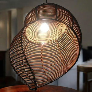 Lámpara colgante, lámpara de ratán bohemio, forma de concha, lámpara colgante mediterránea, lámpara de mesa de comedor, casa de campo, dormitorio - Product Image 5