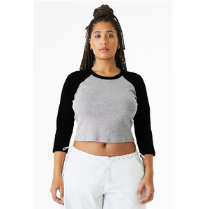 Bella + Canvas Unisex 3/4-Sleeve Raglan Tee Baby <b>T</b>-<b>shirt</b> <b>White</b>/Red Micro Rib 3D Pattern Hole Decoration - Product Image 4