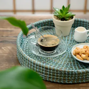 Plateau de service en jonc de mer naturelle, style Vintage, fabrication en gros, plateau de fruits à poignée pour la décoration de la maison - Product Image 1