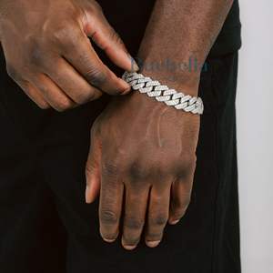 Bijoux Hip Hop fins 15mm 14K or blanc 925 argent Sterling VVS Moissanite diamant glacé Prong Cuban Link Bracelet pour homme - Product Image 1