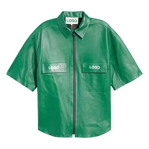 NEW Custom logo <b>mens</b> faux boxy fit leather <b>zip</b> <b>up</b> <b>shirt</b> <b>men</b> leather <b>shirt</b> with zipper for <b>men</b> - Product Image 2