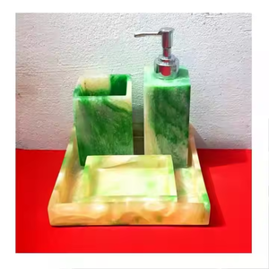 Ensemble de salle de bain contemporain en résine de luxe accessoires de vanité faits à la main porte-savon porte-brosse à dents plateau de gobelet décor élégant et élégant - Product Image 3