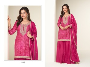 Fourniture en gros de porcelaine lourde traditionnelle Salwar Kameez avec un design de cou élégant et un Dupatta lourd disponible au prix d'exportation - Product Image 5